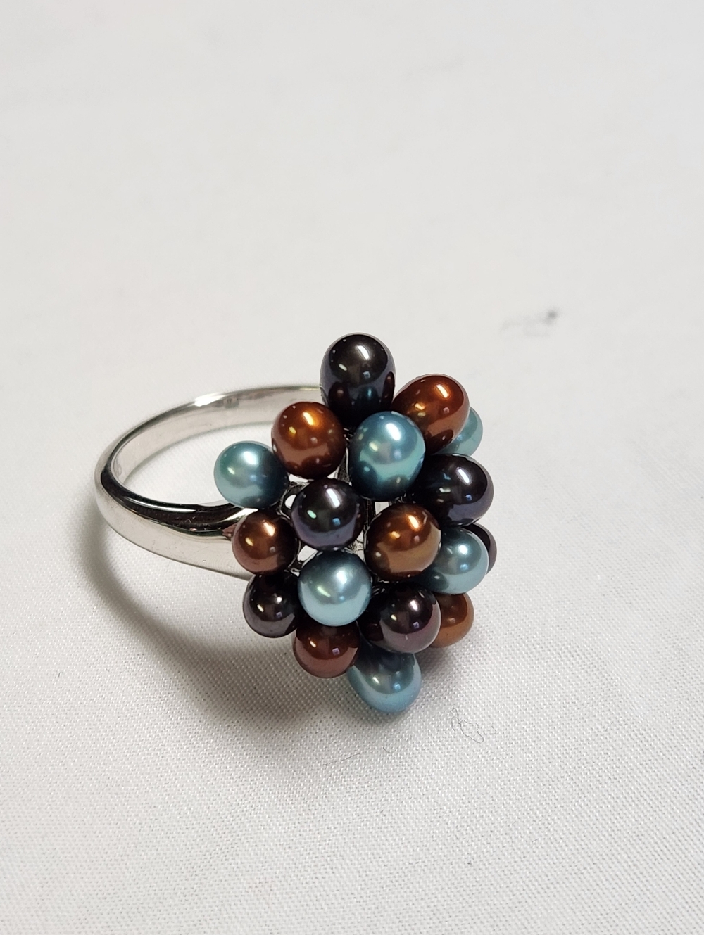 HONORA Pearl Sterling Silver Ring in Blues And Browns SIZE 9